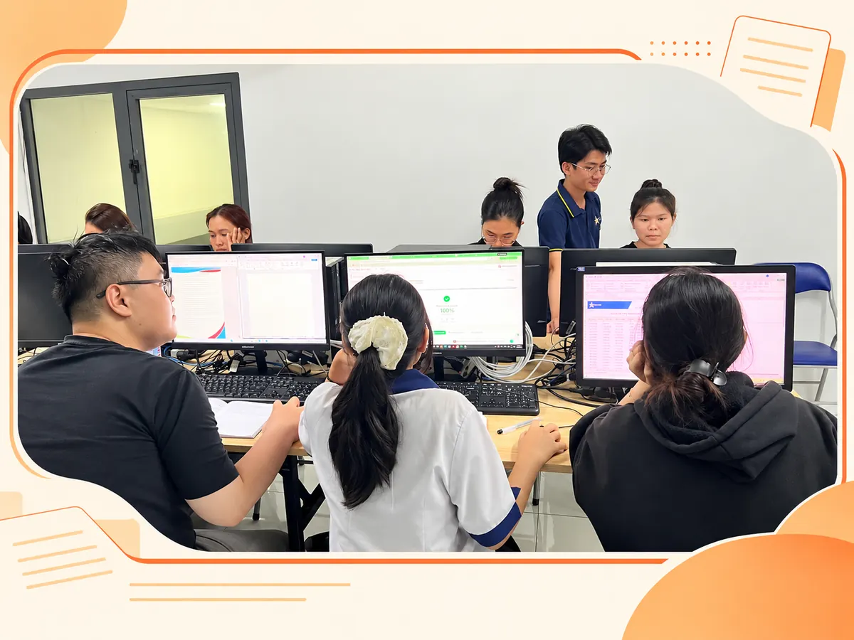 Ảnh minh họa thiết kế từ lớp tin học thực tế do chủ website cung cấp, dùng cho nội dung Học kèm PowerPoint: nhận góp ý mà vẫn giữ mạch báo cáo.